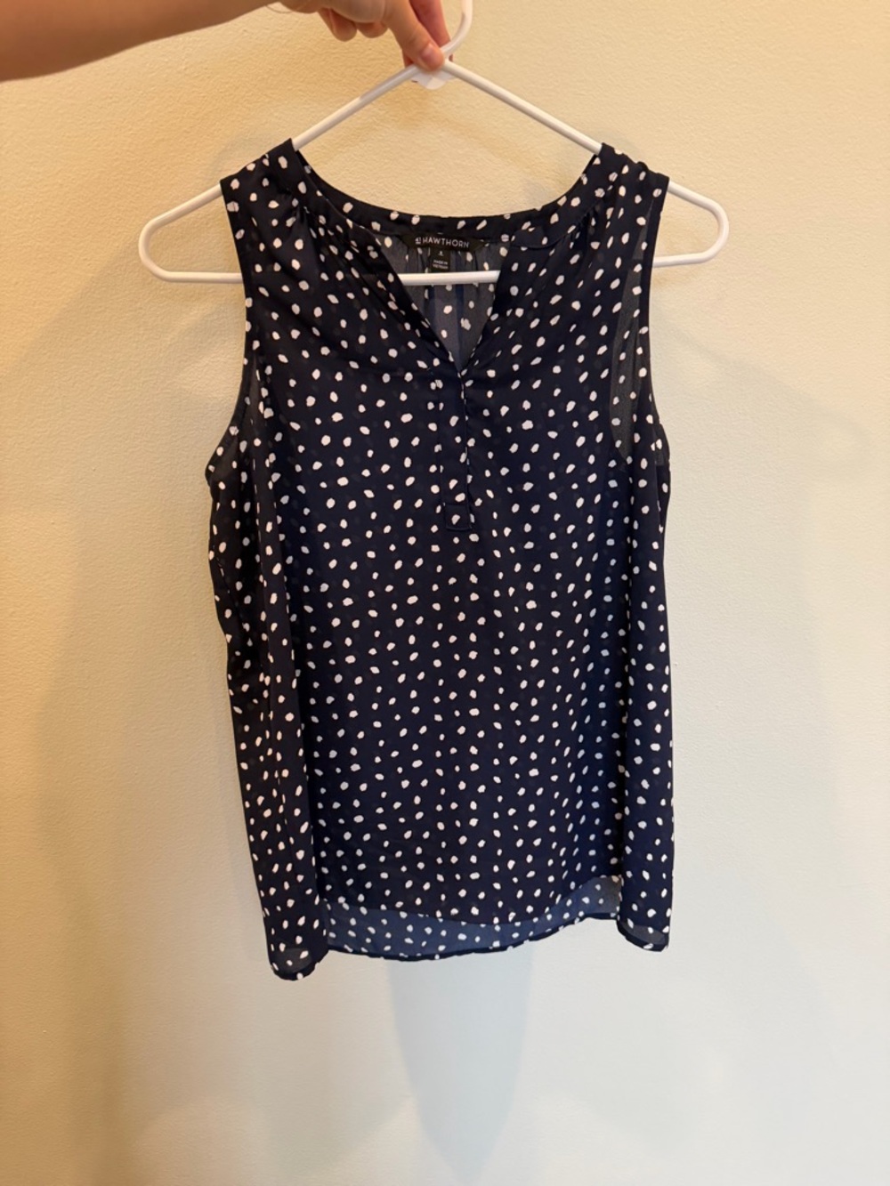 Navy and White Polka Dot Sleeveless Blouse
